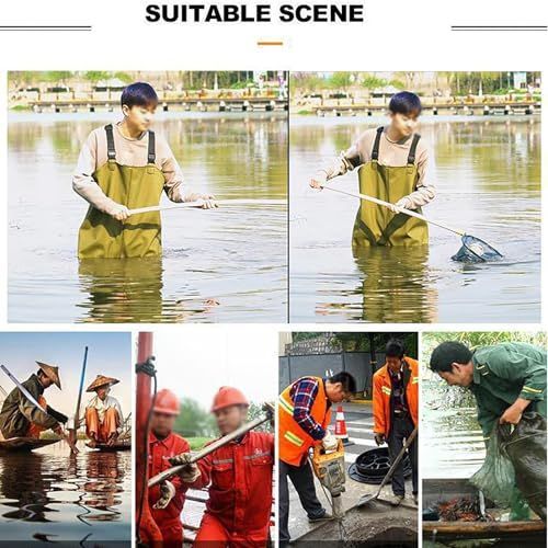 Waist Wading Pants, Thickened Rain Boots, Water Pants with PVC Waterproof, Anti Slip, Wear-Resistant Wading Boots,for Fly Fishing,Duck Hunting,Kayaking - Green - Size 47