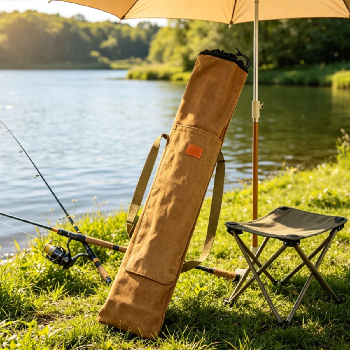 120cm Rod Case Angling Rods Bag, Folding Rod Carry Large Capacity Fishing Rod Case, Angling Rod Bag, Fishing Umbrellas Carry Bag for Camping Hiking - Green - Size 120cm