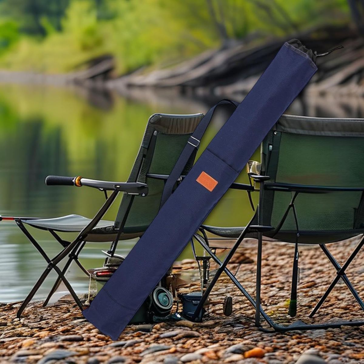 140cm Fishing Fishing Pole Storage Bag Portable Protection Cover Side Pocket Multipurpose Travel Carry Tackle Storage - Beige - Size 140cm