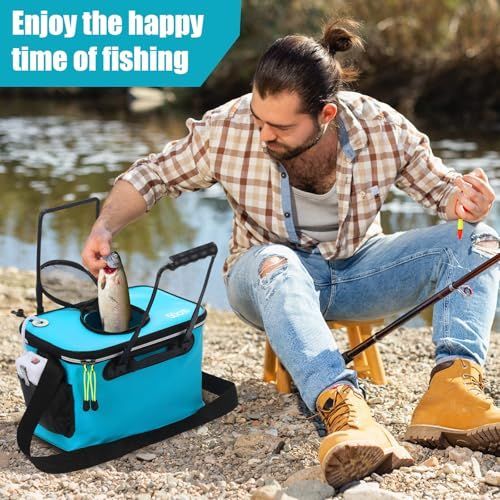 4 Gallon Foldable Fishing Bucket Portable Aerator EVA Live Bait Bucket Quiet Air Pump - Gray