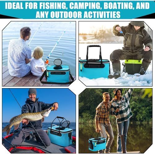 8 Gallon Foldable Fishing Bucket Portable Aerator EVA Live Bait Bucket Quiet Air Pump - Gray