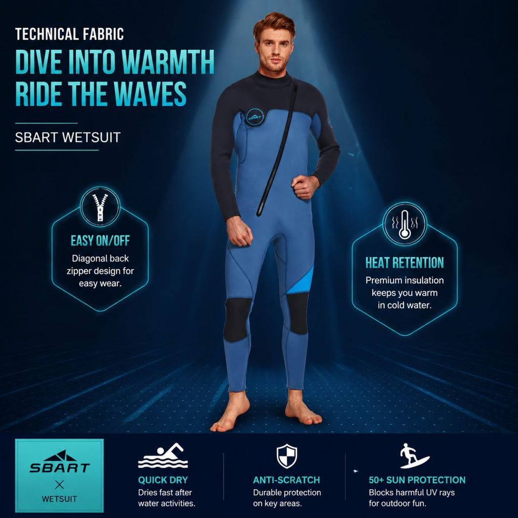 3MM Men's Full Wetsuit – 4-Way Stretch, UPF 50+, Thermal & Scratch Resistant for Diving & Surfing - Gray - Size L