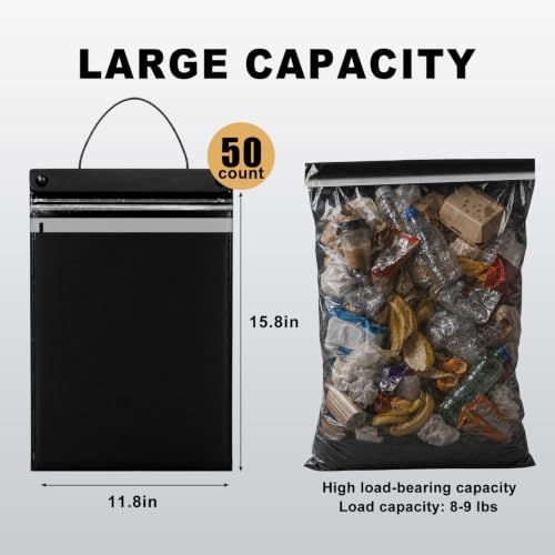 50 PCS Car Trash Bags Disposable Leakproof Hanging Stick-On | Trash Bags for Car SUV Truck RVs Road Trips & Travel Waterproof Garbage Bags, Leak Proof Design Vehicle Trash Organizer