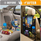 Car Backseat Organizer with 10" Table Holder, 9 Storage Pockets Seat Back Protectors Kick Mats for Kids Toddlers, Travel Accessories, 2 Pack (Black)