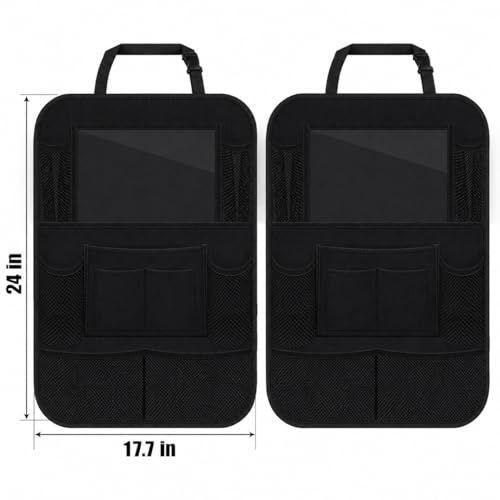 Car Backseat Organizer with 10" Table Holder, 9 Storage Pockets Seat Back Protectors Kick Mats for Kids Toddlers, Travel Accessories, 2 Pack (Black)