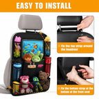 Car Backseat Organizer with 10" Table Holder, 9 Storage Pockets Seat Back Protectors Kick Mats for Kids Toddlers, Travel Accessories, 2 Pack (Black)