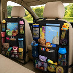 Car Backseat Organizer with 10" Table Holder, 9 Storage Pockets Seat Back Protectors Kick Mats for Kids Toddlers, Travel Accessories, 2 Pack (Black)