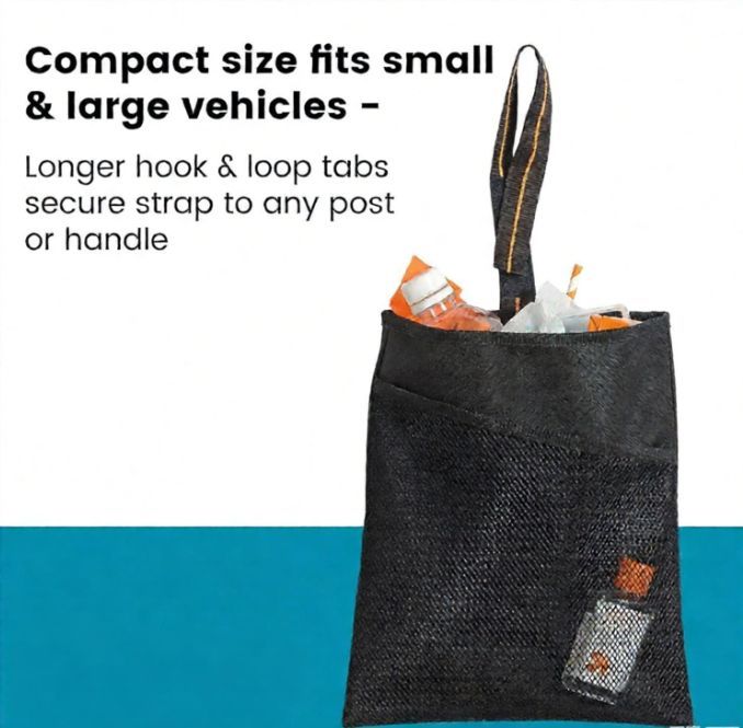2Pack Small Car Trash Bag with Waterproof Liner and Storage Pocket | Hanging Car Garbage Bag Holds Wet and Dry Car Trash Without Taking Up Floor or Legroom Space - Black - Size 2Pack