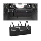 Car Trunk Organizer, Hanging Backseat Storage Bag, Backseat hanging trunk organizer with 4 Pockets, waterproof collapsible cargo bag, adjustable straps, Universal accessories Black