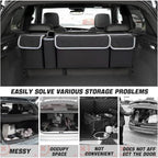 Car Trunk Organizer, Hanging Backseat Storage Bag, Backseat hanging trunk organizer with 4 Pockets, waterproof collapsible cargo bag, adjustable straps, Universal accessories Black