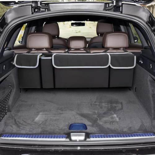 Car Trunk Organizer, Hanging Backseat Storage Bag, Backseat hanging trunk organizer with 4 Pockets, waterproof collapsible cargo bag, adjustable straps, Universal accessories Black