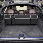 Car Trunk Organizer, Hanging Backseat Storage Bag, Backseat hanging trunk organizer with 4 Pockets, waterproof collapsible cargo bag, adjustable straps, Universal accessories Black