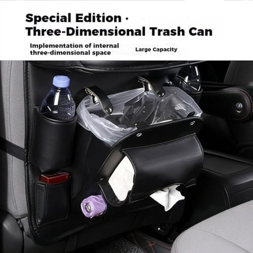 3.15"D x 17.7"W x 25.2"H Universal Premium Leather Foldable Car Backseat Organizer with Table Tray, Car Seat Back Protector with Garbage Bag Touch Screen Pad Holder, Car Kick Mats with Tissue Box - Beige - Size 2Pack