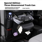 3.15"D x 17.7"W x 25.2"H Universal Premium Leather Foldable Car Backseat Organizer with Table Tray, Car Seat Back Protector with Garbage Bag Touch Screen Pad Holder, Car Kick Mats with Tissue Box - Black - Size 1Pack