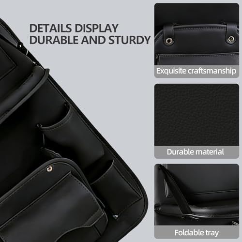 3.15"D x 17.7"W x 25.2"H Universal Premium Leather Foldable Car Backseat Organizer with Table Tray, Car Seat Back Protector with Garbage Bag Touch Screen Pad Holder, Car Kick Mats with Tissue Box - Gray - Size 1Pack