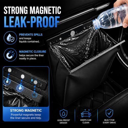 1Pack Car Trash Can Leak-Proof, 4 Pack Black Large Capacity Auto Trash Bin | With Magnetic Opening, Multi-Purpose Open-Top Car Organizer for Backseat, Console, Door, Phone, Drinks, and Small Items - Black - Size 1Pack