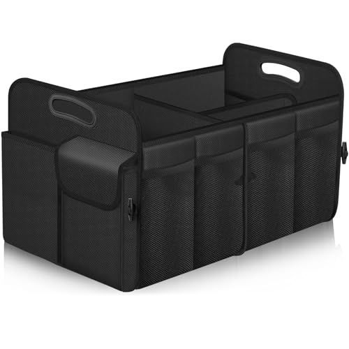 Car Trunk Organizer, Trunk Storage Organizer with 72L Large Capacity Waterproof Collapsible and 11 Pockets, Trunk Organizer for Suv/Jeep/Sedan, Large Size, Black