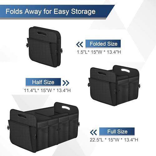 Car Trunk Organizer, Trunk Storage Organizer with 72L Large Capacity Waterproof Collapsible and 11 Pockets, Trunk Organizer for Suv/Jeep/Sedan, Large Size, Black