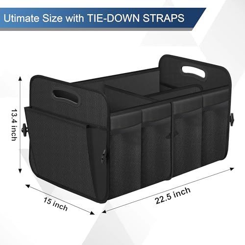Car Trunk Organizer, Trunk Storage Organizer with 72L Large Capacity Waterproof Collapsible and 11 Pockets, Trunk Organizer for Suv/Jeep/Sedan, Large Size, Black