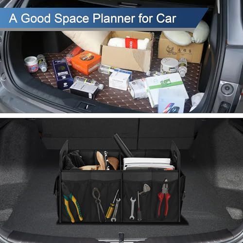 Car Trunk Organizer, Trunk Storage Organizer with 72L Large Capacity Waterproof Collapsible and 11 Pockets, Trunk Organizer for Suv/Jeep/Sedan, Large Size, Black