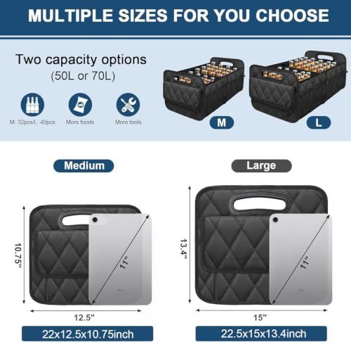 Car Trunk Organizer for SUV, Car Organizers and Storage with Reinforced Handles, Car Accessories for Women/Men 50LWaterproof Polyester Trunk Organizer, Black