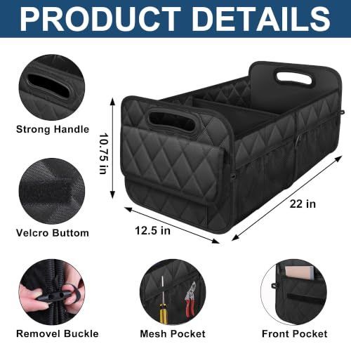 Car Trunk Organizer for SUV, Car Organizers and Storage with Reinforced Handles, Car Accessories for Women/Men 50LWaterproof Polyester Trunk Organizer, Black