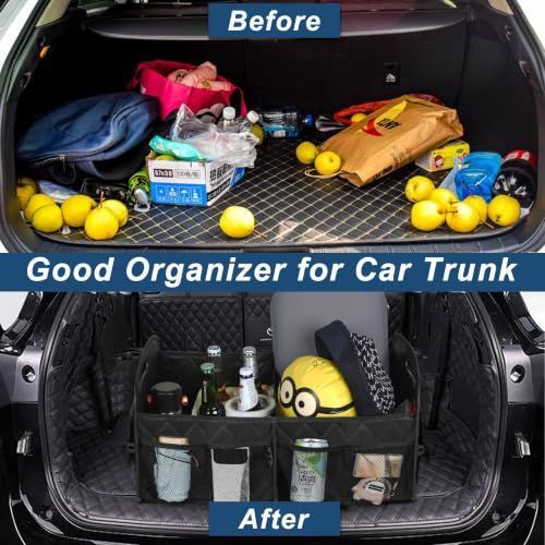 Car Trunk Organizer for SUV, Car Organizers and Storage with Reinforced Handles, Car Accessories for Women/Men 50LWaterproof Polyester Trunk Organizer, Black