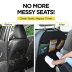 Back Seat Cover For Kids + 3 Pocket Storage Organizer, 2 Pack X-Large Waterproof Kick Mats Backseat Protector, Car Seat Back Protectors For Vehicles To Protect From Dirt, Mud & Scratches