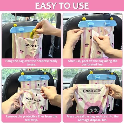 20Pcs Disposable Car Trash Bag, Car Garbage Bag Hanging Vehicle Trash Can Auto Rubbish Pouch Dustbin Bags Garbage Container Car Accessories, Leakproof, Smellproof, Portable for Women & Adults - Pink - Size 20 Pcs