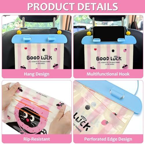 40Pcs Disposable Car Trash Bag, Car Garbage Bag Hanging Vehicle Trash Can Auto Rubbish Pouch Dustbin Bags Garbage Container Car Accessories, Leakproof, Smellproof, Portable for Women & Adults - Pink - Size 40 Pcs