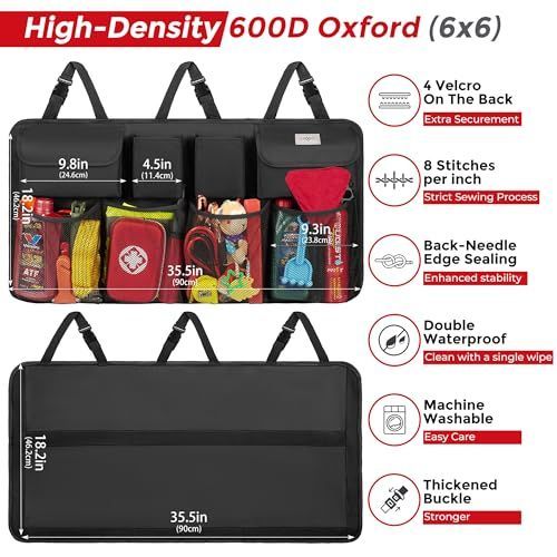 Car Trunk Organizer, LARGE CAPACITY Car Storage Bag with 8 Pockets, 7X Upgraded Trunk Storage Organizer for Car, SUV, Truck, MPV