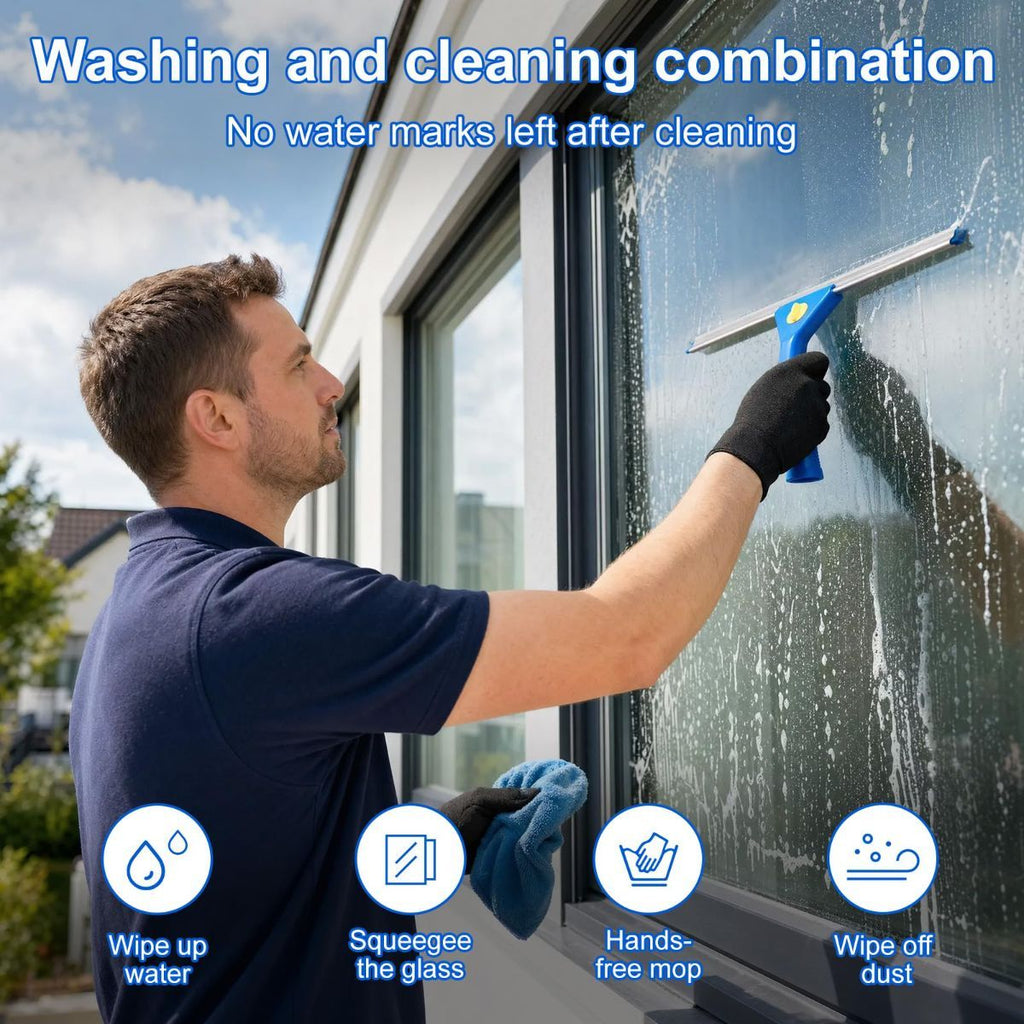 Professional Window Cleaning Kit with Bucket 3 Gallon, 76" Long Handle Squeegee and Microfiber Scrubber, High Window Washing Equipment for Indoor Outdoor, Commercial, Home, Car