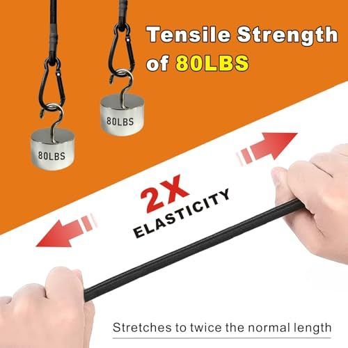 8 Pcs 24in Bungee Cords with Carabiner Hooks Heavy Duty, Outdoor Black Bungee Straps, Strong Industrial Grade Elastic Bungee Rope for Securing Tarps, Luggage, Tents，Bikes or Garden Tidying
