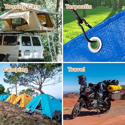 8 Pcs 24in Bungee Cords with Carabiner Hooks Heavy Duty, Outdoor Black Bungee Straps, Strong Industrial Grade Elastic Bungee Rope for Securing Tarps, Luggage, Tents，Bikes or Garden Tidying
