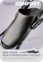 Purple Adjustable Open Heel Snorkel Fins, Travel-Size Short Swim Flippers for Snorkeling, Diving & Swimming, Adult Men & Women（L/XL）