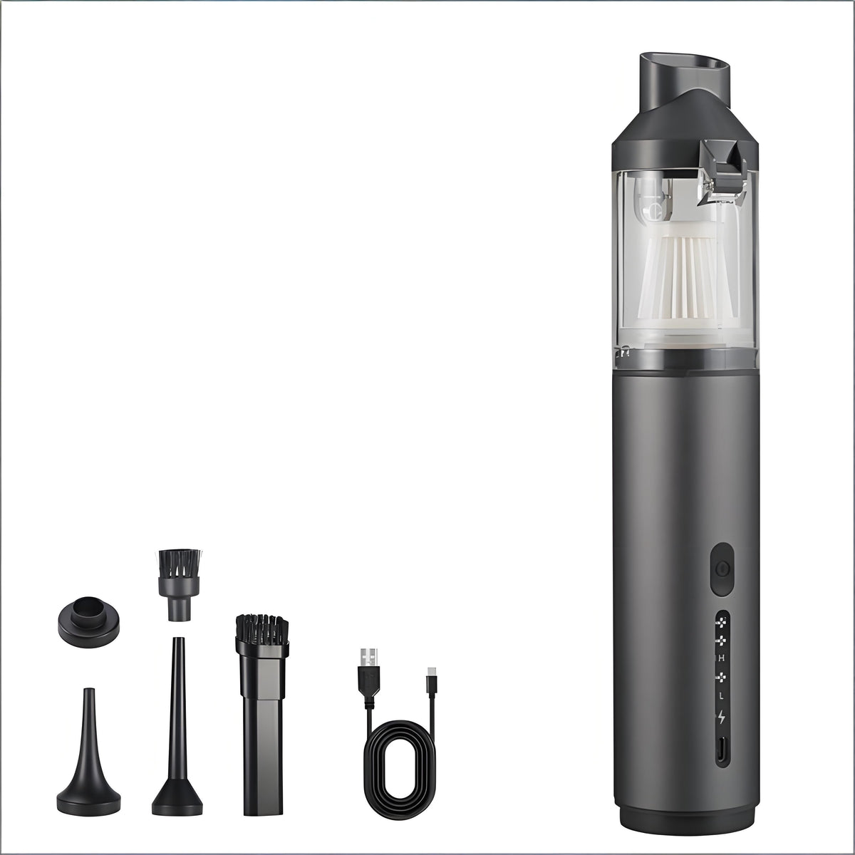 4-in-1 Cordless Handheld Vacuum with Suction & Blower Modes, 170ml Dust Cup, USB-C Charging, 4 Attachments—For Car, Home, Desk, Pet Hair—Lightweight, Tool-Free Emptying (Grey)