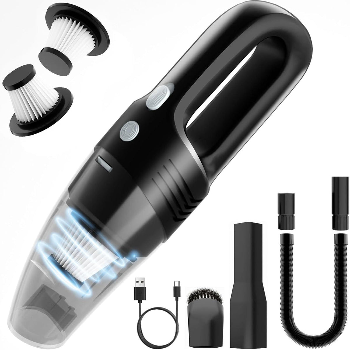 Portable Wireless Handheld Vacuum Cleaner, 11000PA High Power Mini Car Vacuum with Type-C Charging, 4000mAh Battery, 3 Nozzles & 2 Filters for Home Office Car Dust (Black)