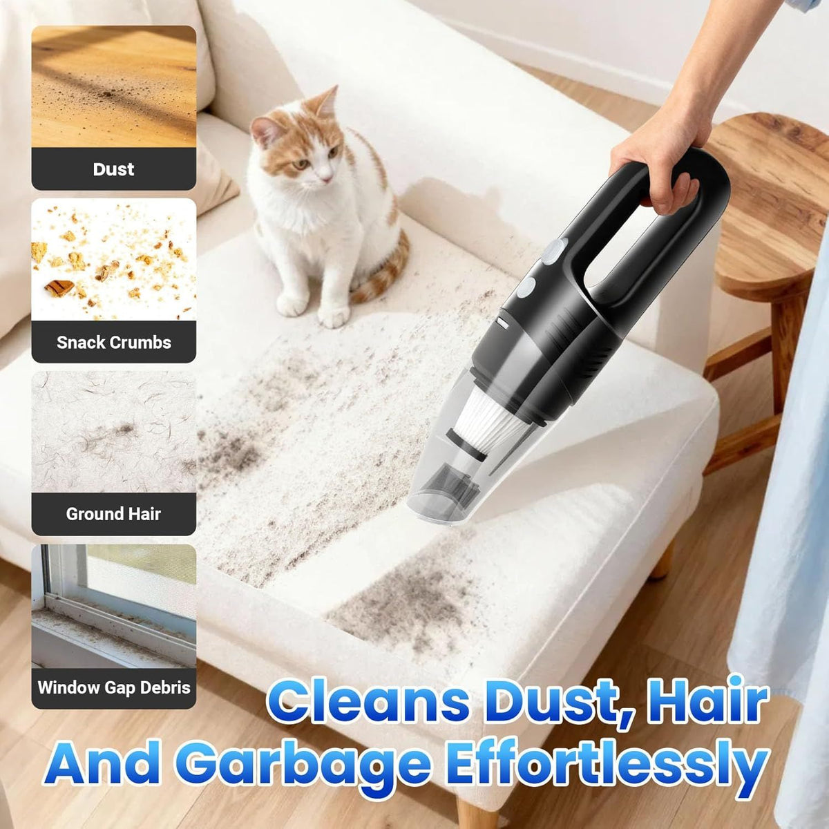 Portable Wireless Handheld Vacuum Cleaner, 11000PA High Power Mini Car Vacuum with Type-C Charging, 4000mAh Battery, 3 Nozzles & 2 Filters for Home Office Car Dust (Black)