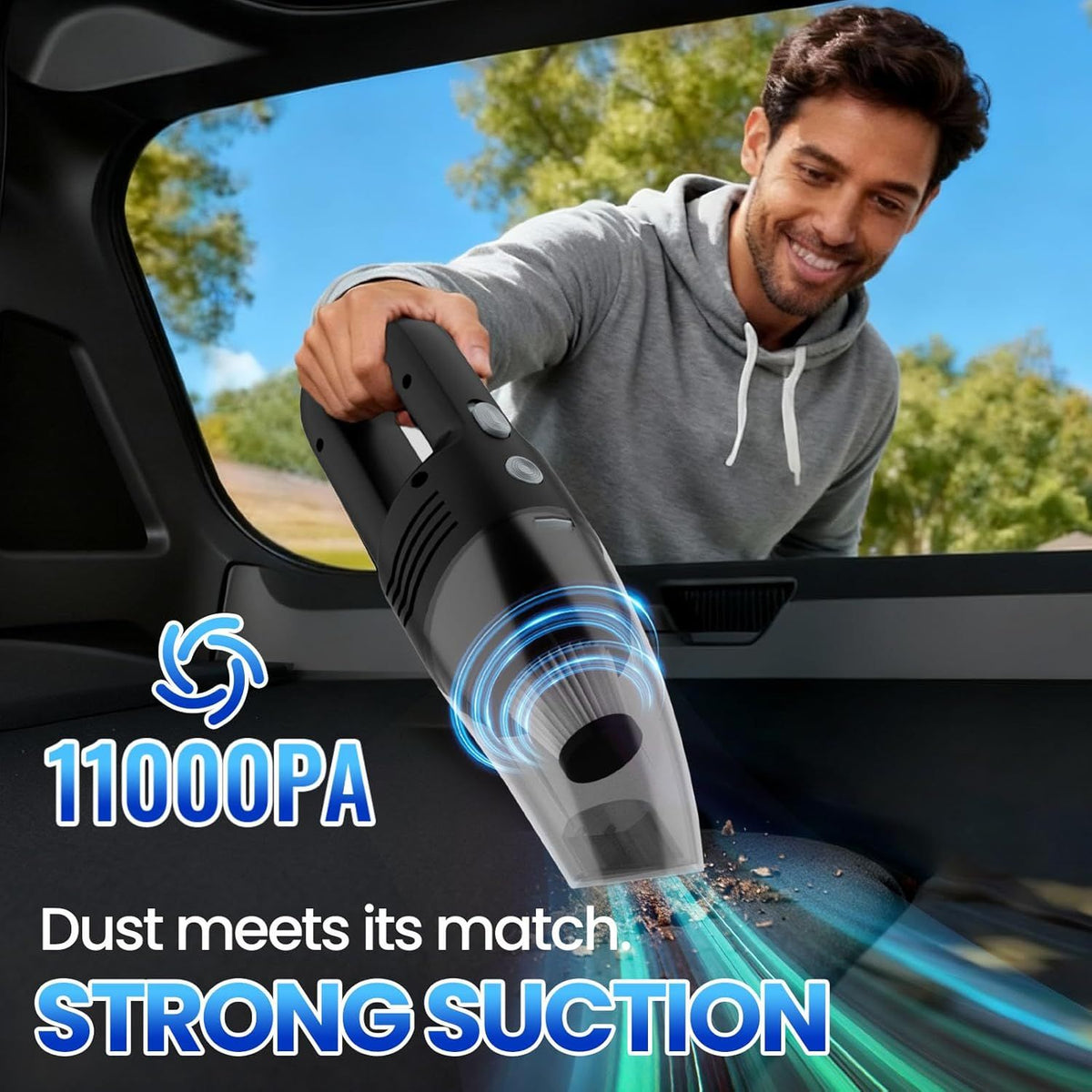 Portable Wireless Handheld Vacuum Cleaner, 11000PA High Power Mini Car Vacuum with Type-C Charging, 4000mAh Battery, 3 Nozzles & 2 Filters for Home Office Car Dust (Black)