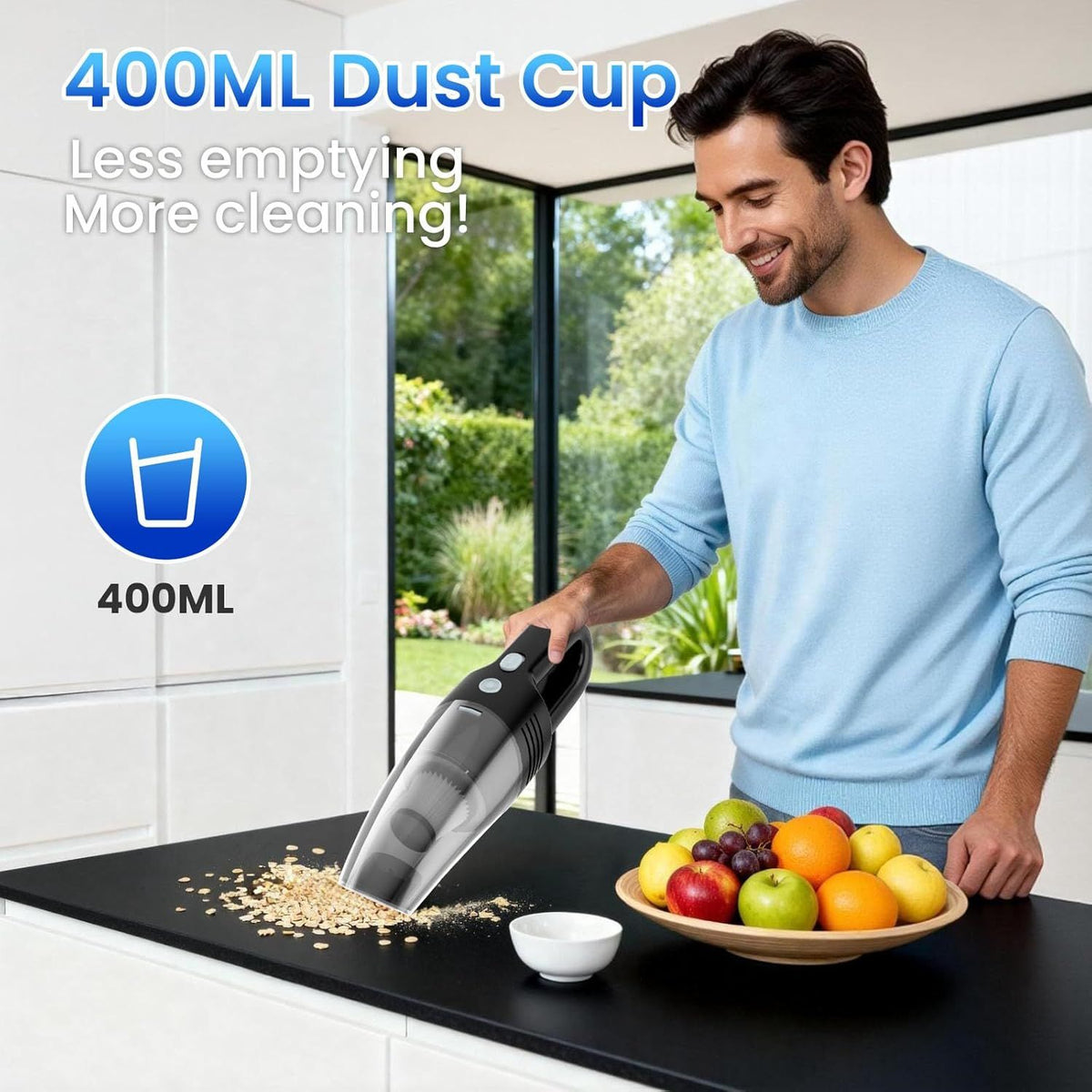 Portable Wireless Handheld Vacuum Cleaner, 11000PA High Power Mini Car Vacuum with Type-C Charging, 4000mAh Battery, 3 Nozzles & 2 Filters for Home Office Car Dust (Black)