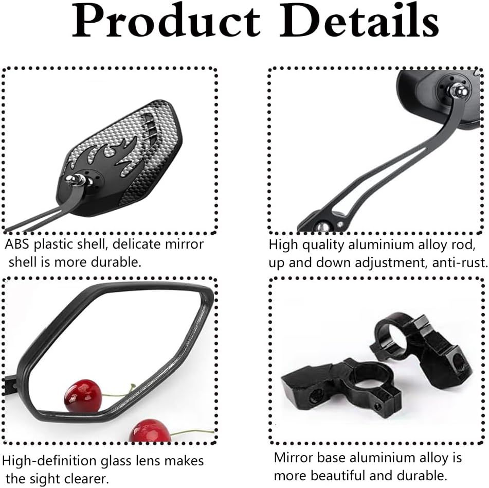 Universal Bike Rear View Mirror, Adjustable Handlebar Rearview Mirror for Motorcycle, E-Bike, Scooter, Mountain Bike, Aluminum Alloy, Wide Angle (Black)