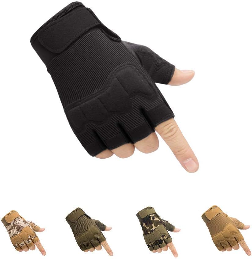 Tactical Fingerless Gloves with Knuckle Protection – Breathable Outdoor Gloves for Shooting, Hunting, Cycling, and Training (Black,M)