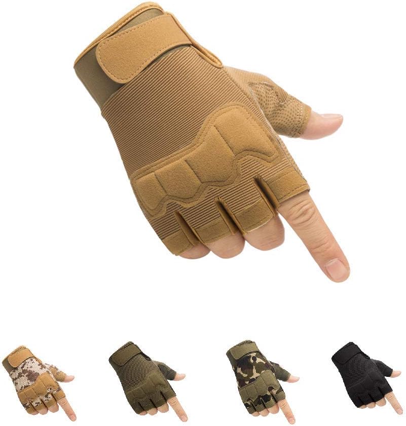 Tactical Fingerless Gloves with Knuckle Protection – Breathable Outdoor Gloves for Shooting, Hunting, Cycling, and Training (Yellow,M)