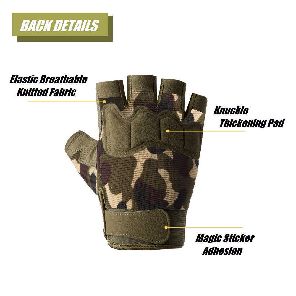 Tactical Fingerless Gloves with Knuckle Protection – Breathable Outdoor Gloves for Shooting, Hunting, Cycling, and Training (Green Camouflage,M)