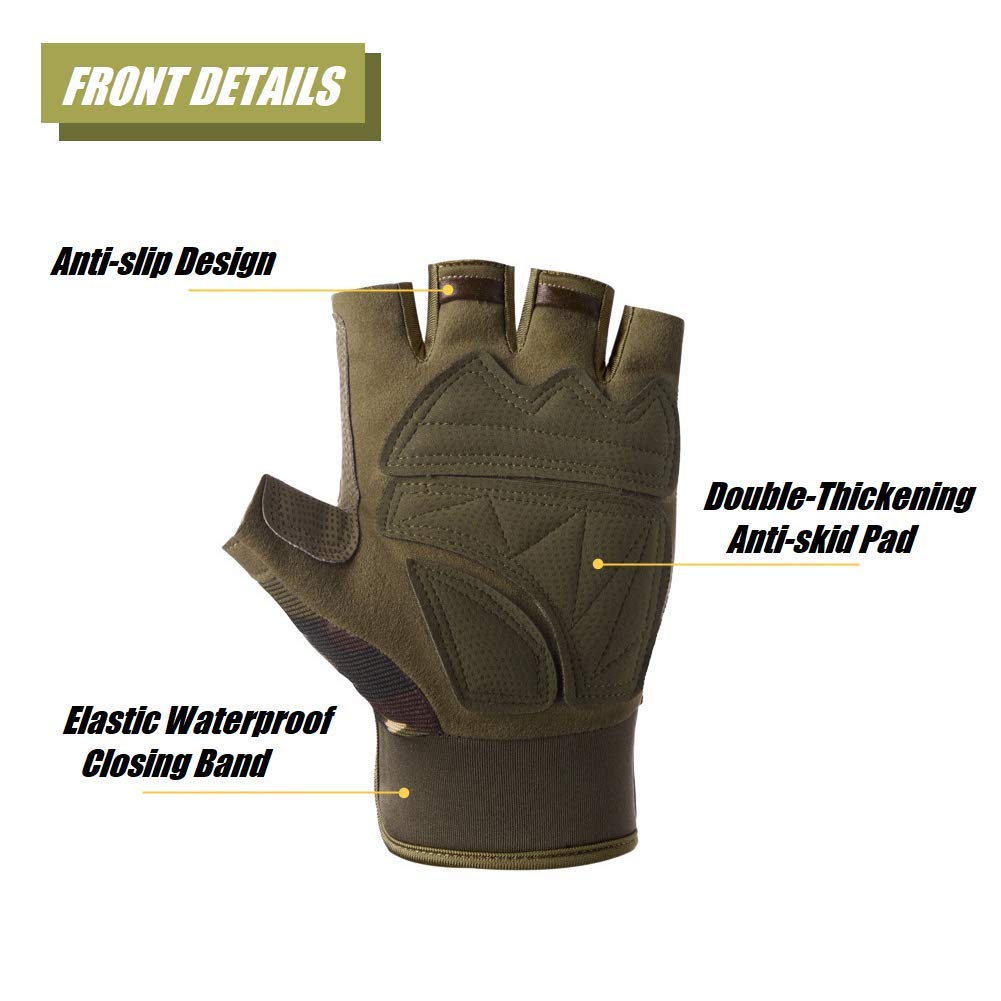 Tactical Fingerless Gloves with Knuckle Protection – Breathable Outdoor Gloves for Shooting, Hunting, Cycling, and Training (Green Camouflage,M)