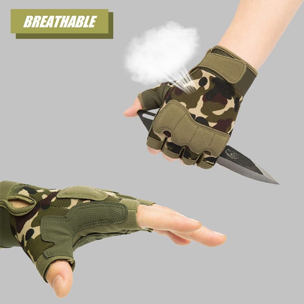 Tactical Fingerless Gloves with Knuckle Protection – Breathable Outdoor Gloves for Shooting, Hunting, Cycling, and Training (Green Camouflage,S)