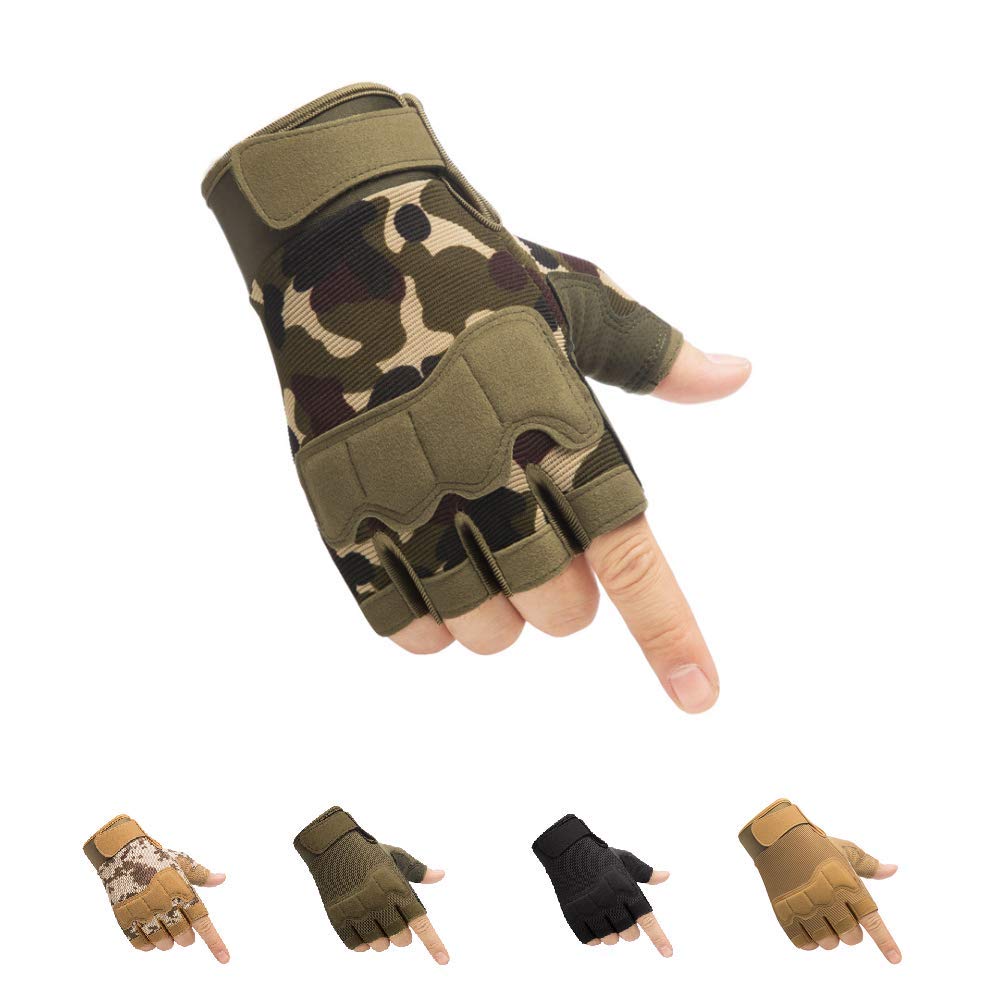 Tactical Fingerless Gloves with Knuckle Protection – Breathable Outdoor Gloves for Shooting, Hunting, Cycling, and Training (Green Camouflage,XL)