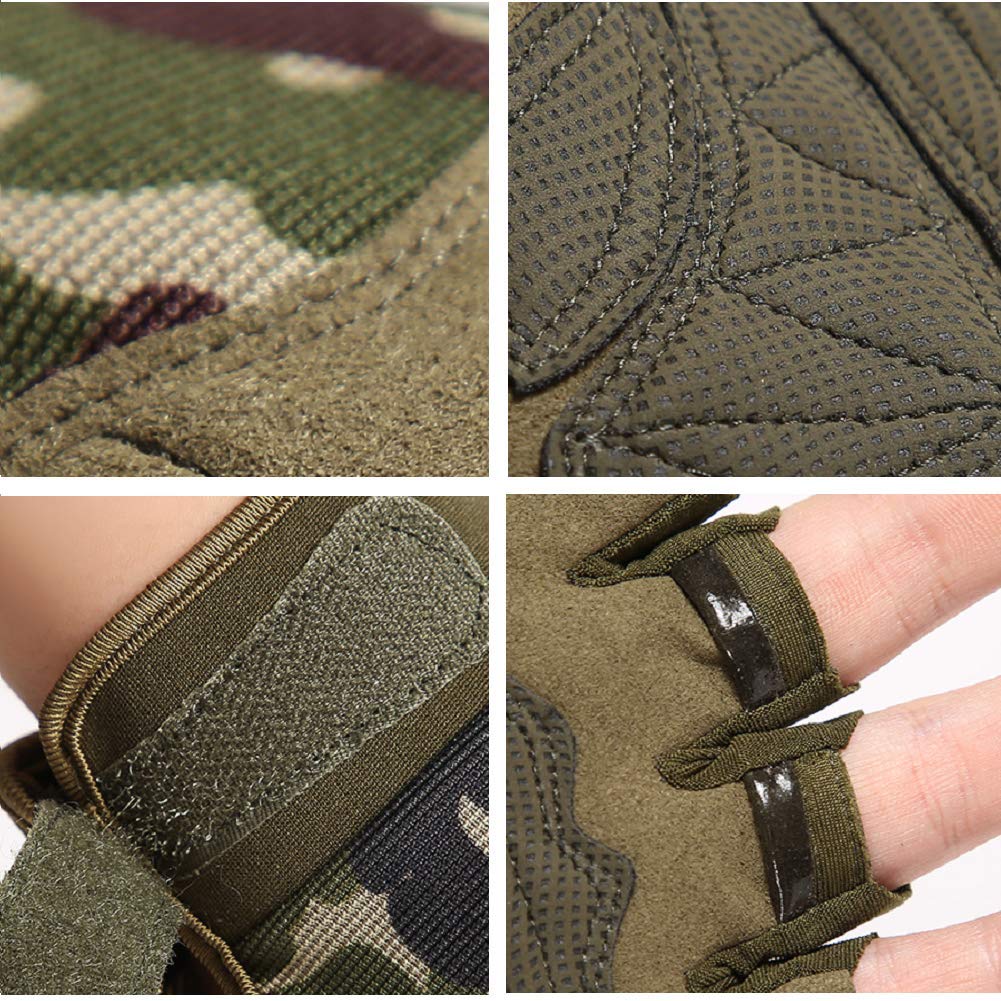 Tactical Fingerless Gloves with Knuckle Protection – Breathable Outdoor Gloves for Shooting, Hunting, Cycling, and Training (Green Camouflage,XL)