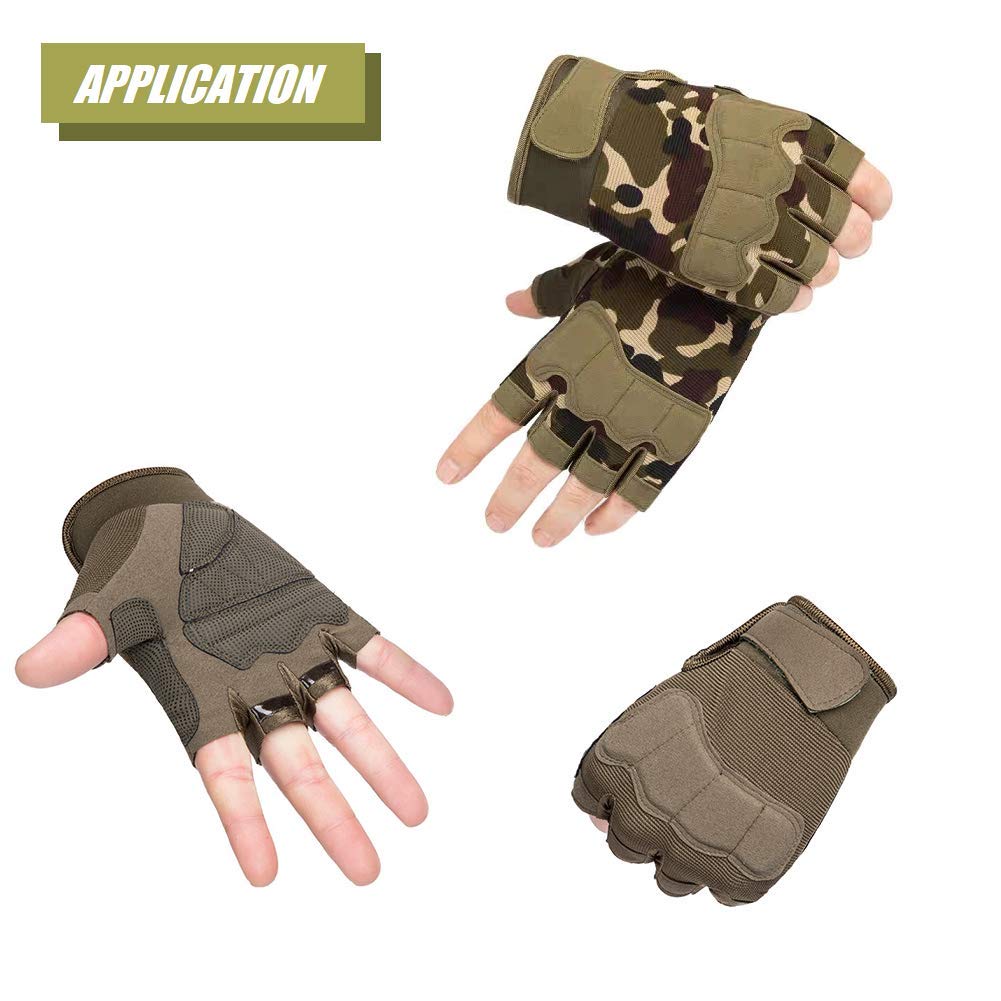 Tactical Fingerless Gloves with Knuckle Protection – Breathable Outdoor Gloves for Shooting, Hunting, Cycling, and Training (Green Camouflage,XL)
