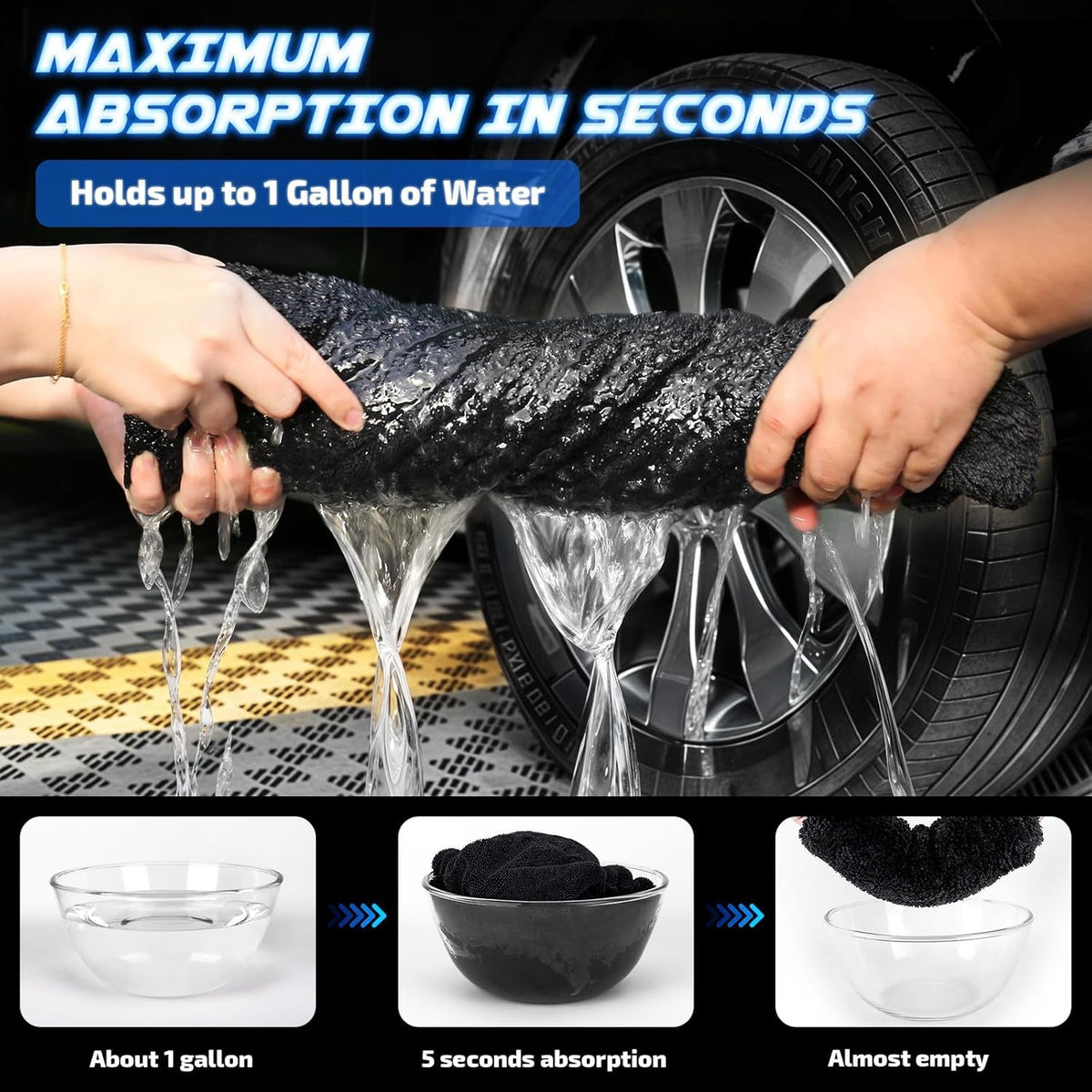 1200 GSM Car Drying Towels – Microfiber Towels for Cars (36" x 24"), Ultra-Absorbent, Streak-Free, Scratch-Free, No Water Spots, Double-Twist Pile & Edgeless Design(Blue)